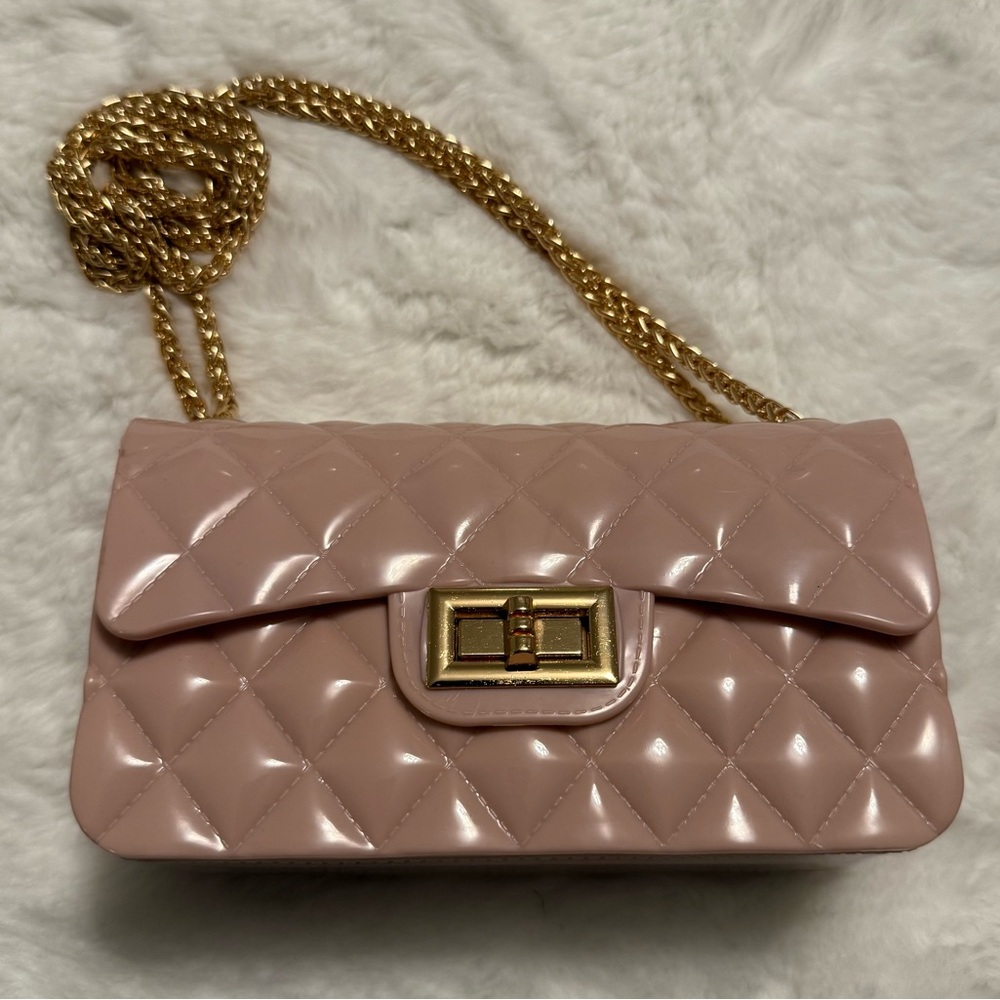 Jelly Purse - Nude, Quilted with Gold Chain